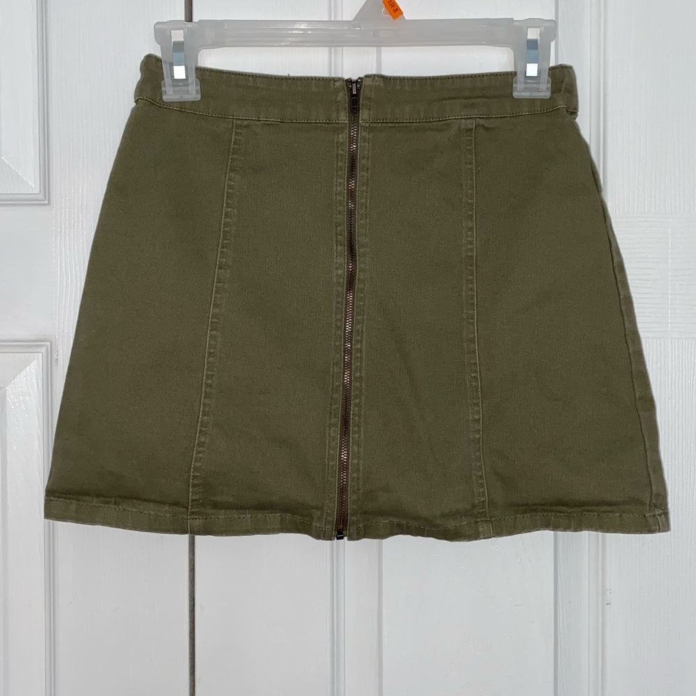 Green Denim Zip up Skirt